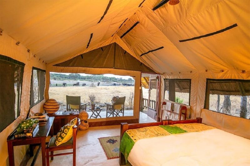 Vue sur les éléphants depuis la chambre du lodge The Hide à Hwange - Zimbabwe | Au Tigre Vanillé