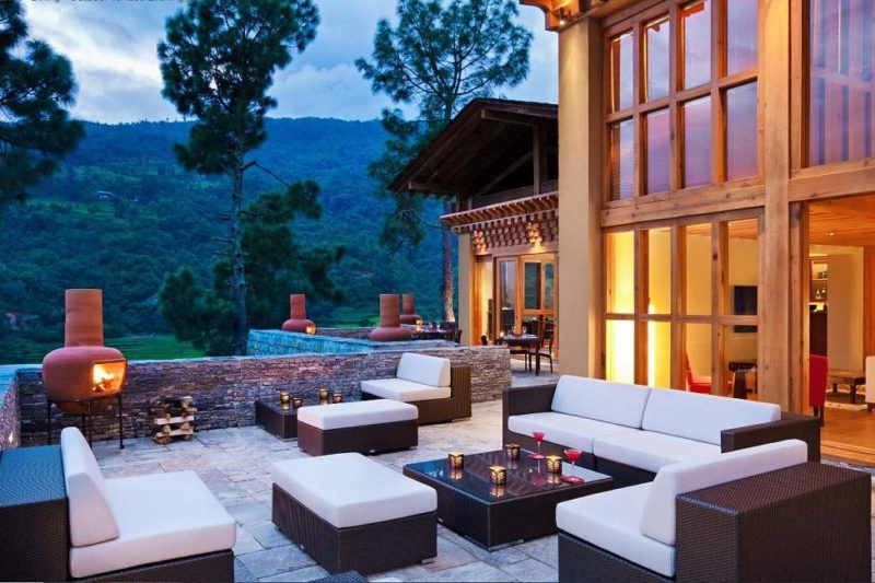 Terrasse de l'hôtel Uma à Punakha - Bhoutan | Au Tigre Vanillé