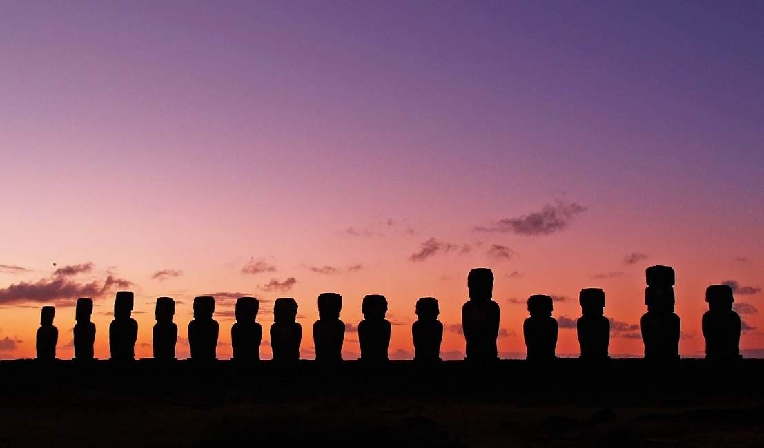 Statues au coucher du soleil à l'Île de Pâques - Chili | Au Tigre Vanillé