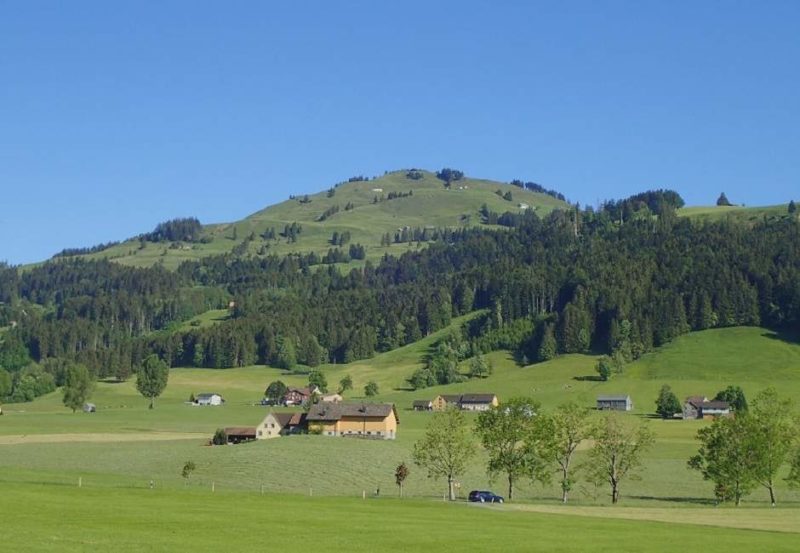 Paysage vallonné abritant une ferme de saumon à Appenzell - Suisse | Au Tigre Vanillé