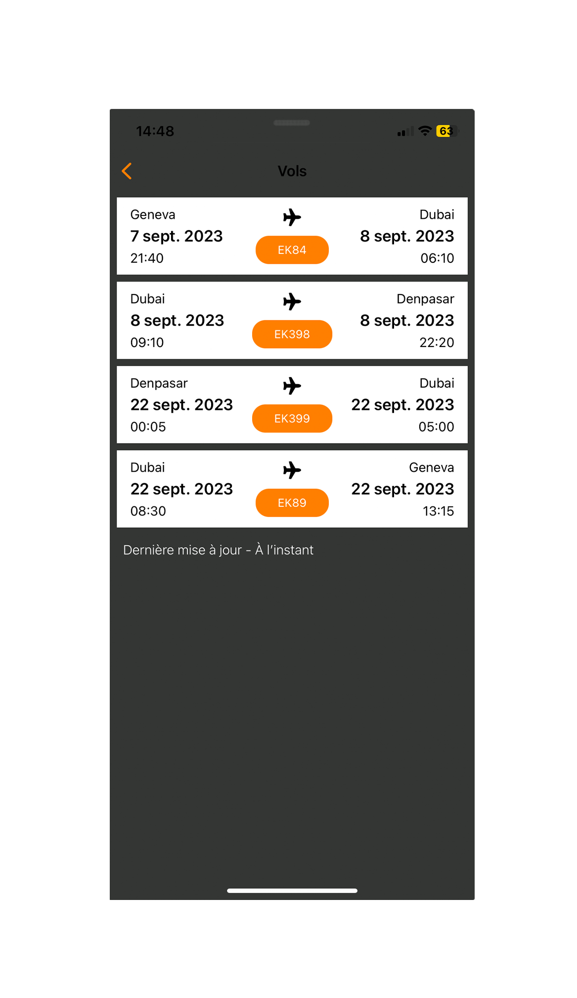 Page des vols